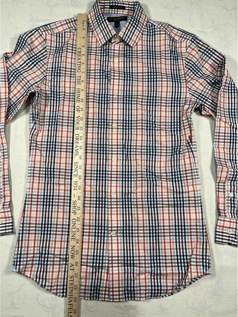 Banana Republic Mens Plaid Dress Shirt Black Red Grant Fit Sz Small 100% Cotton